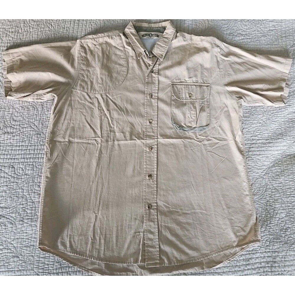 Bob Allen Shooting Shirt L Beige Mesh Lined Quilted Shoulder Hunting Tactical